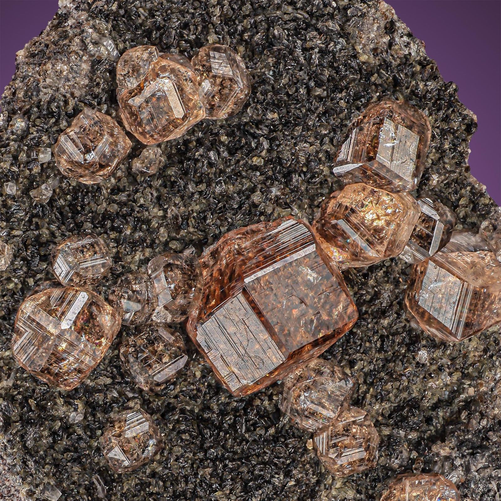 Hessonite Garnet - Gemmy Peach on Dark Matrix - Jeffrey Mine